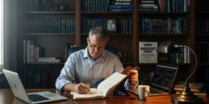 워렌 버핏의 책을 보며 자신만의 투자 원칙을 정리하는 투자자