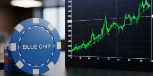 안정적인 성장을 상징하는 우량주(블루칩)와 주식 시장 그래프