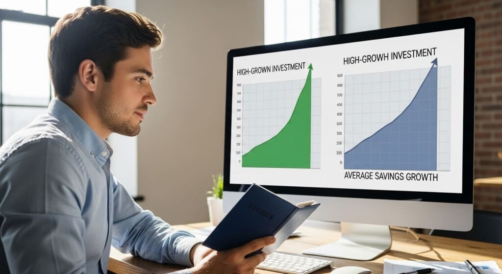 적립식 투자를 고민하며 차트를 분석하는 젊은 직장인