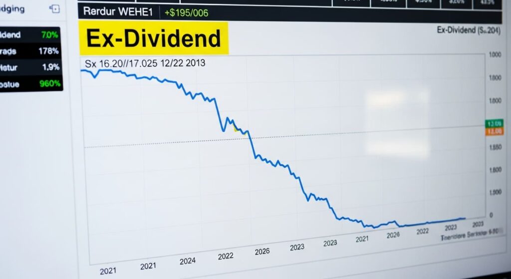 배당락일 주가 하락을 보여주는 주식 시세표 그래프
