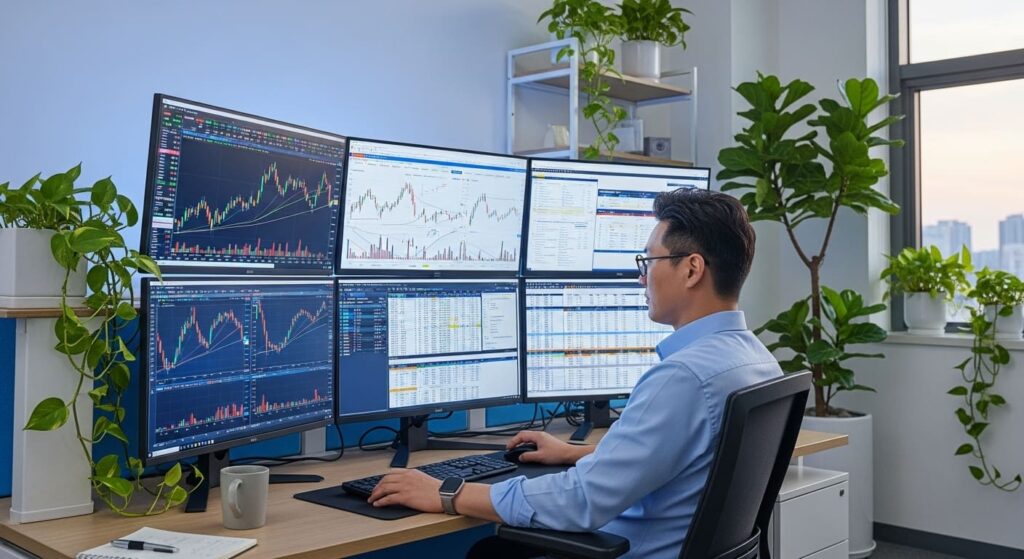 증권사 애널리스트가 리포트 작성하는 모습