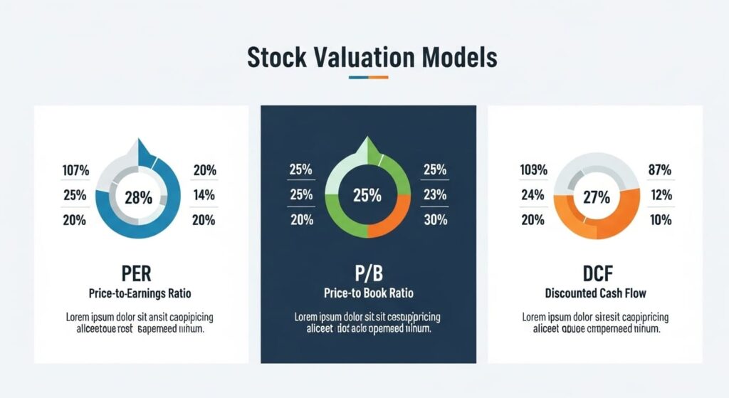 PER, RIM 등 다양한 주식 가치평가 모델을 비교하는 인포그래픽