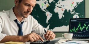 해외 주식 양도소득세 계산을 위해 금융 데이터를 검토하는 전문가의 손